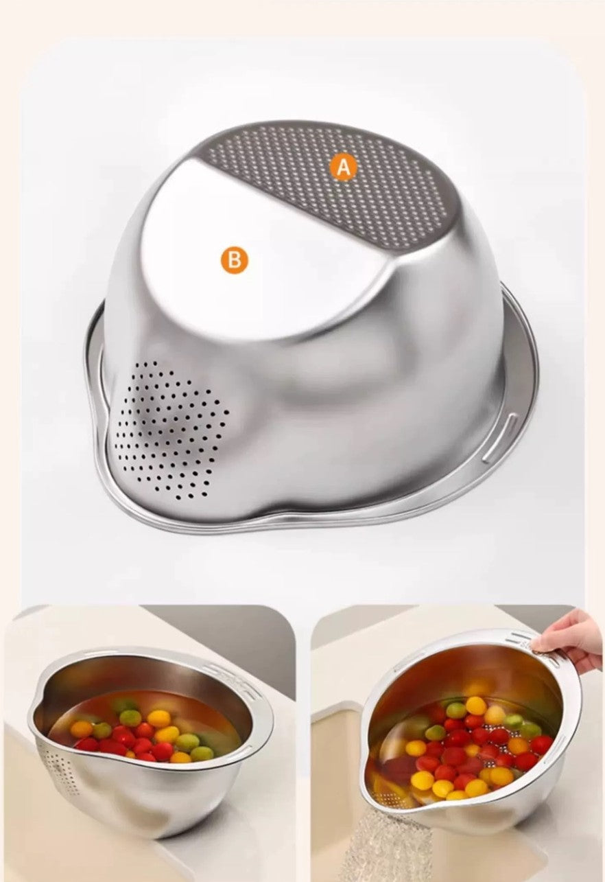T00005 - 316 Stainless Steel Multi-Function Kitchen Drip Vegetable Washing Basket